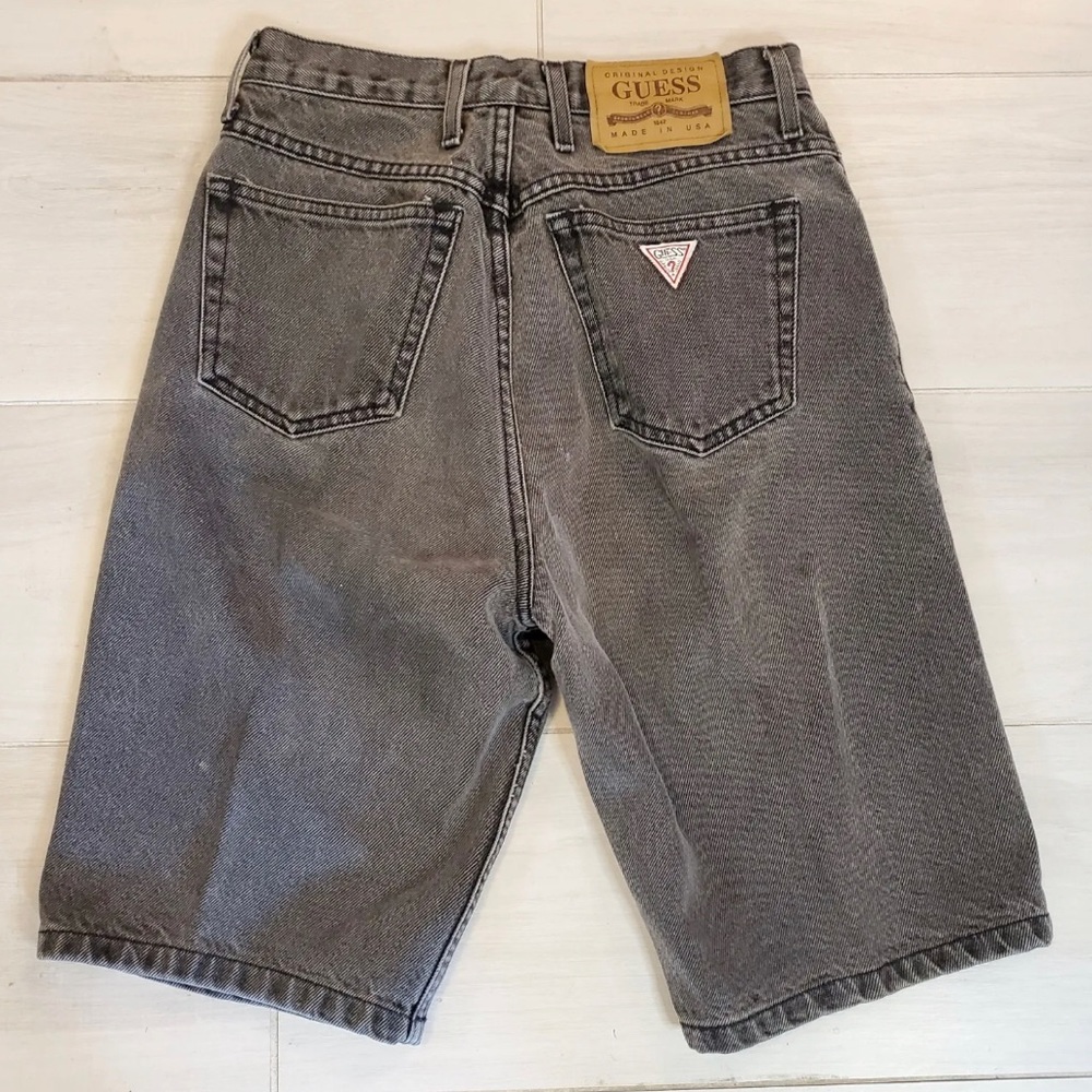 Vintage 90s GUESS Jeans Shorts Black Denim Jorts Triangle 29x10 Faded USA Made